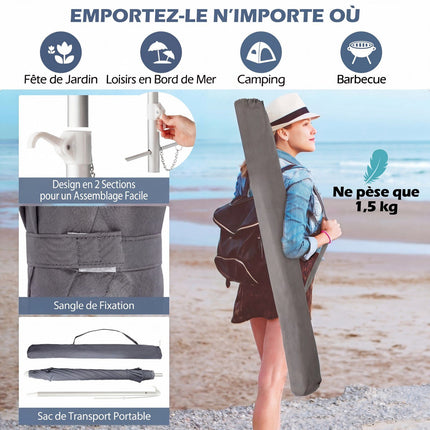 Strandschirm 198cm, Neigefunktion per Knopfdruck, Sandsackanker, Tragetasche