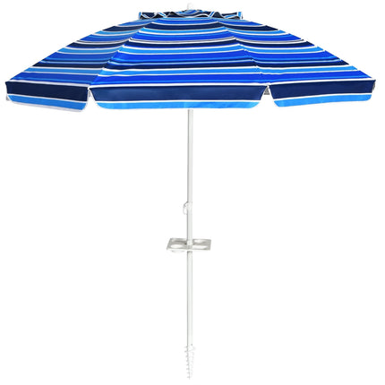 Beach Umbrella 220 cm, Tilt Canopy, Cup Holder, Carry Bag