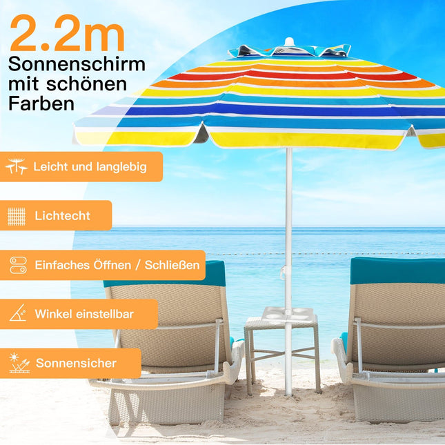 Strandschirm 2,2 m UPF50+ tragbarer Sonnenschutz