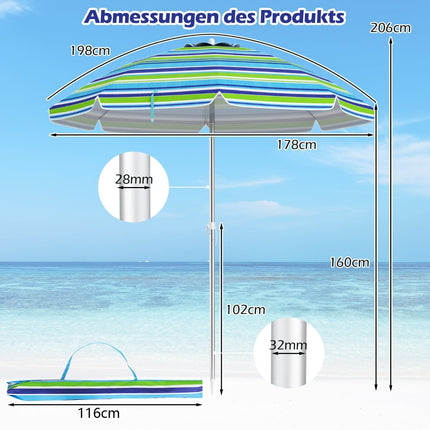 Beach Umbrella, Portable Tilt Sunshade, Blue/Green