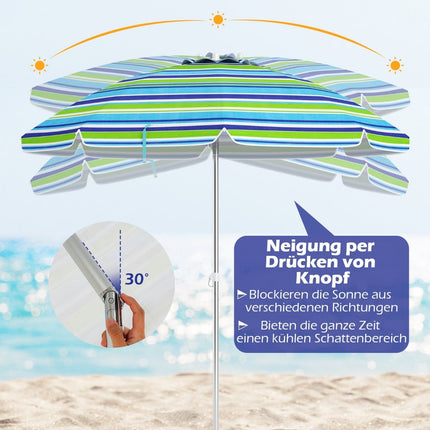 Beach Umbrella, Portable Tilt Sunshade, Blue/Green