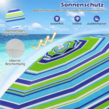 Beach Umbrella, Portable Tilt Sunshade, Blue/Green
