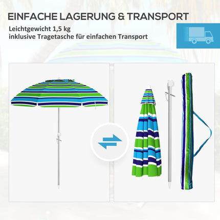 Beach Umbrella, UV 40+ Protection, Adjustable Height