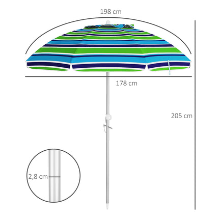 Beach Umbrella, UV 40+ Protection, Adjustable Height
