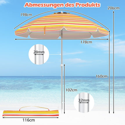 Beach Umbrella with Tilt, Anchor, Carry Bag – Red/Yellow