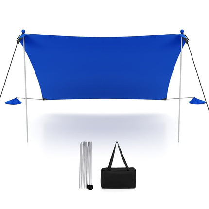 Strandmuschel 230 x 200 cm UPF 50+ Sonnenzelt mit Sandankern, Sandsäcken und 2 Stützstangen Blau