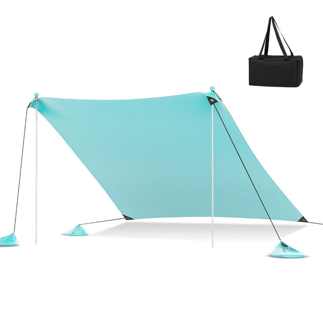 Strandtent 300 x 300 cm UPF 50+ zonnetent met zandankers, zandzakken en 2 steunpalen, turquoise