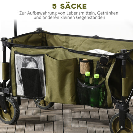 Faltbarer Strandwagen – verstellbar, 4 Räder, abnehmbare Taschen