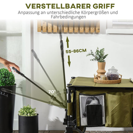 Faltbarer Strandwagen – verstellbar, 4 Räder, abnehmbare Taschen