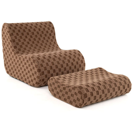 Sedací vak s podnožkou, teddy samet, ergonomický, hnědá
