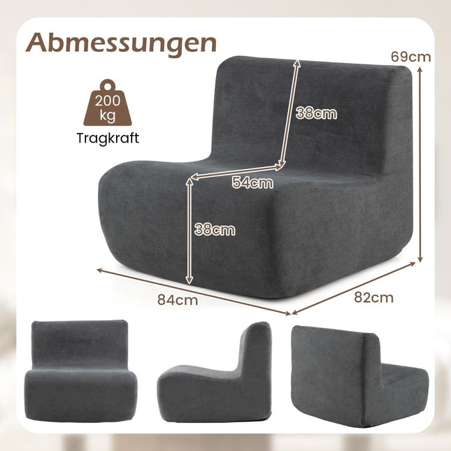 Sitzsack mit weichem Samt & ergonomischer Unterstützung, Grau