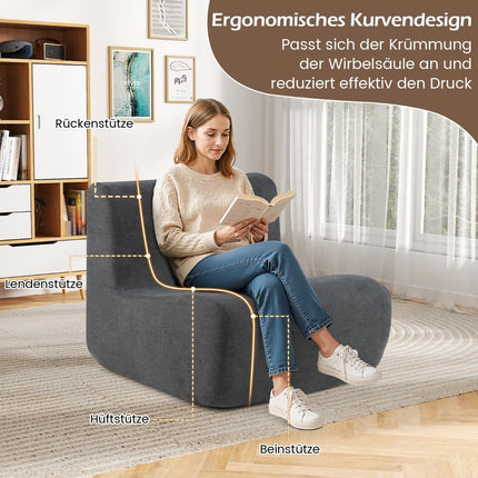 Sedací vak z měkkého sametu s ergonomickou oporou, šedá