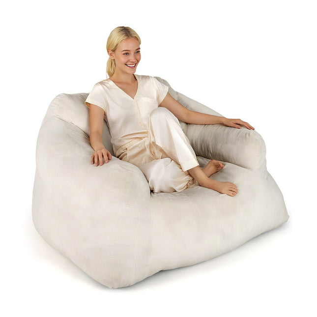 Sitzsack mit Samtbezug, rutschfester Unterseite, 124x110x68 cm, Beige