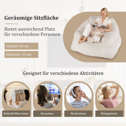 Sitzsack mit Samtbezug, rutschfester Unterseite, 124x110x68 cm, Beige