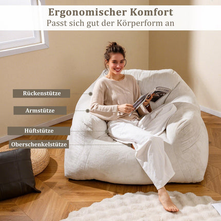 Sitzsack mit Samtbezug, rutschfester Unterseite, 124x110x68 cm, Beige