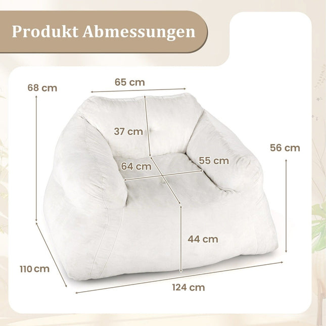 Sitzsack mit Samtbezug, rutschfester Unterseite, 124x110x68 cm, Beige