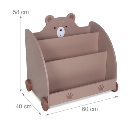 Bear-Themed Kids Bookcase with Wheels and Storage