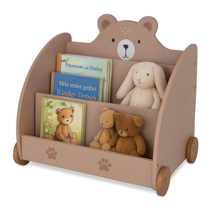 Bear-Themed Kids Bookcase with Wheels and Storage