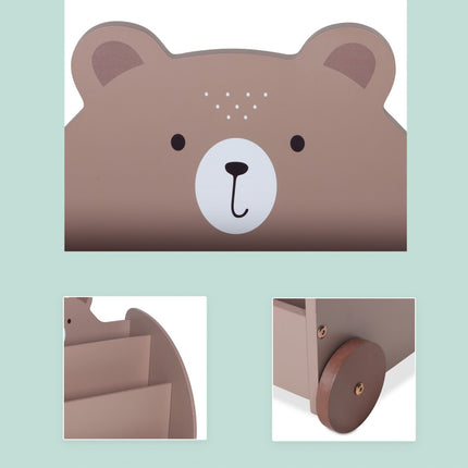 Bear-Themed Kids Bookcase with Wheels and Storage