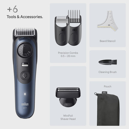 Beard Trimmer with 6 Grooming Tools, Blue, Series 7