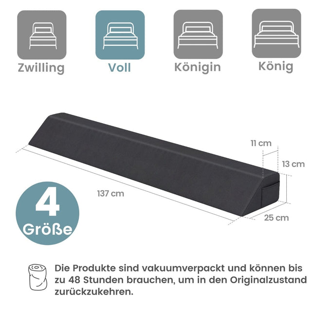 Keilkissen mit Seitentasche – 137 x 25 x 13 cm, Grau
