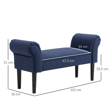 Blaue gepolsterte Bettbank, 130 kg Tragkraft, 102 x 36 x 51 cm