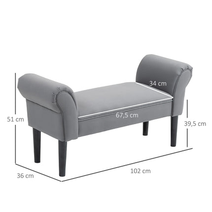 Banc de lit, banc rembourré, banc, banc de couloir pour chambre à coucher, capacité de charge jusqu'à 130 kg, tissu voile, gris foncé, 102 x 36 x 51 cm
