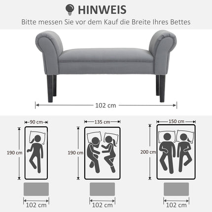 Banc de lit, banc rembourré, banc, banc de couloir pour chambre à coucher, capacité de charge jusqu'à 130 kg, tissu voile, gris foncé, 102 x 36 x 51 cm