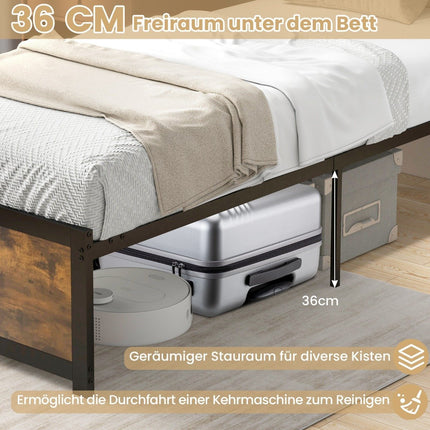 Rám postele 90 x 200 cm, industriální styl, s čelem a roštem