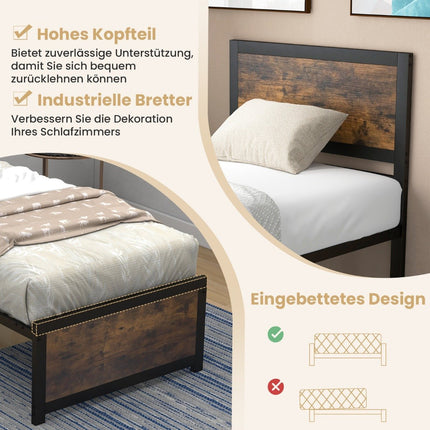 Rám postele 90 x 200 cm, industriální styl, s čelem a roštem