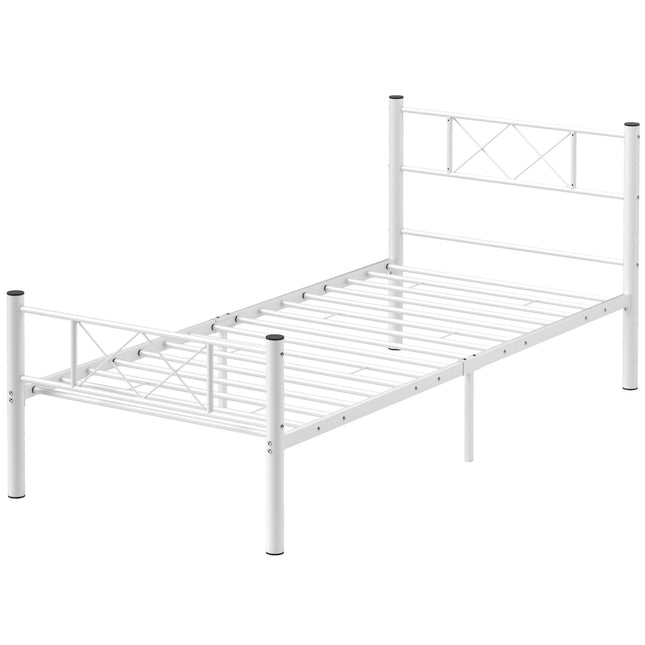 Stahlbettgestell für 200x90cm Matratze, Weiß, 88cm hoch