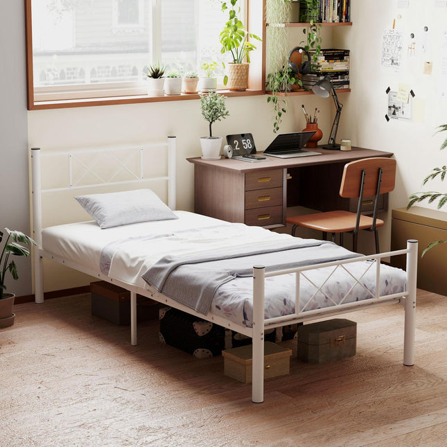 Stahlbettgestell für 200x90cm Matratze, Weiß, 88cm hoch