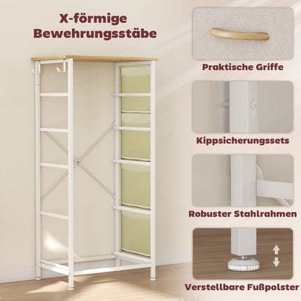 Schlafzimmerkommode mit 5 Stoffschubladen, Stahlrahmen, Beige