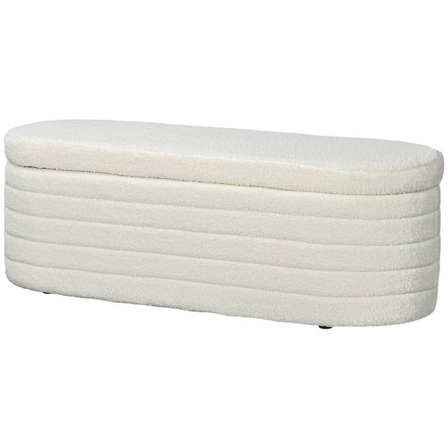 Schlafzimmer-Aufbewahrungsbank – cremefarben, Fleece, stabile Holzbeine