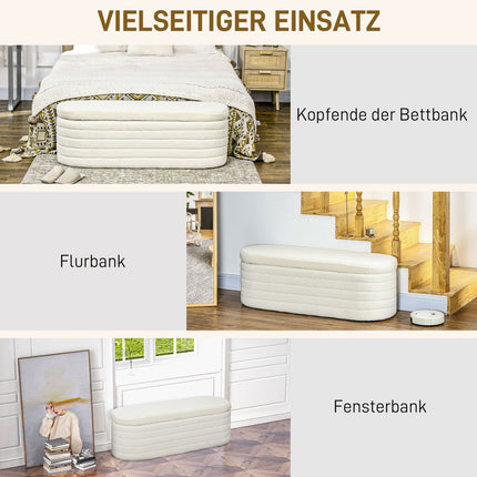 Bedroom storage bench - cream, fleece, sturdy wooden legs
