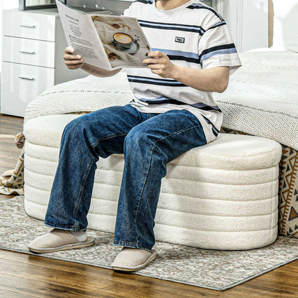 Bedroom storage bench - cream, fleece, sturdy wooden legs