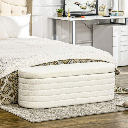 Bedroom storage bench - cream, fleece, sturdy wooden legs