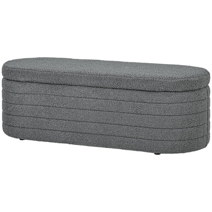 Schlafzimmerbank mit Stauraum, Holzbeinen, Teddy-Fleece, hellgrau