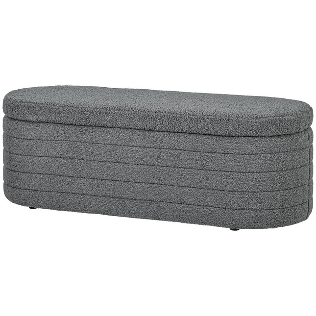 Schlafzimmerbank mit Stauraum, Holzbeinen, Teddy-Fleece, hellgrau