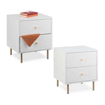 Bedside Cabinet with 2 Drawers, White