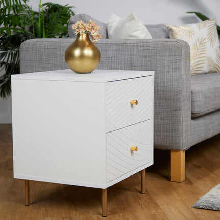 Bedside Cabinet with 2 Drawers, White