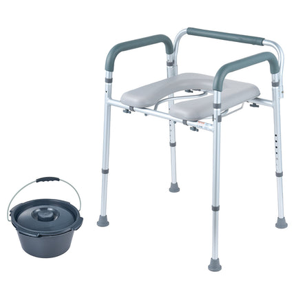 Bedside Commode Chair, Padded Arms, 7-Level, 350 lb