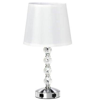 Crystal Table Lamp With USB, Touch Sensor, E27, White/Silver