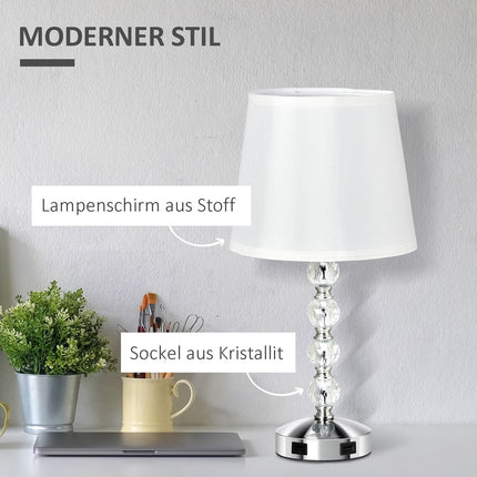 Crystal Table Lamp With USB, Touch Sensor, E27, White/Silver