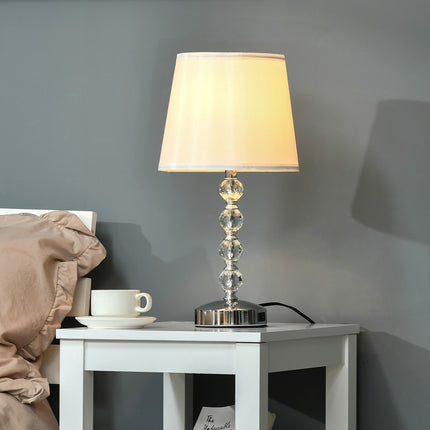 Crystal Table Lamp With USB, Touch Sensor, E27, White/Silver