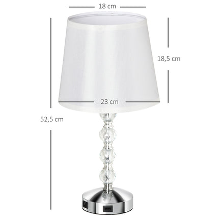 Crystal Table Lamp With USB, Touch Sensor, E27, White/Silver
