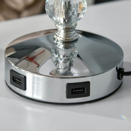 Crystal Table Lamp With USB, Touch Sensor, E27, White/Silver