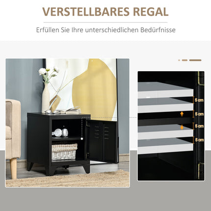 Nachttisch aus schwarzem Metall mit verstellbarer Ablage 50x40x47,5 cm