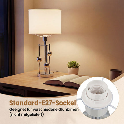 Bedside Table Lamp with Linen Shade and E27 Socket