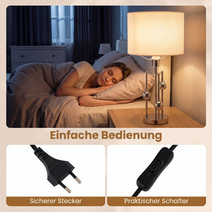 Bedside Table Lamp with Linen Shade and E27 Socket
